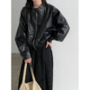 Retro PU Stand Collar Short Versatile Leather Coat
