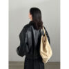 Retro PU Stand Collar Short Versatile Leather Coat