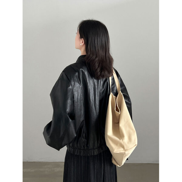 Retro PU Stand Collar Short Versatile Leather Coat