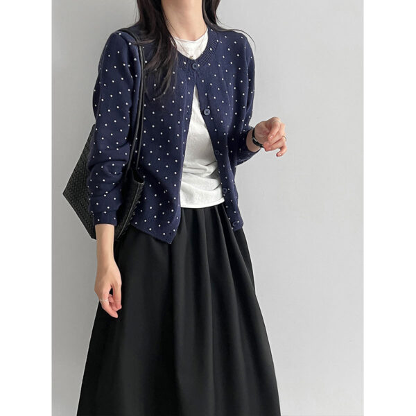 Lace West  Polka Dot Knit Cardigan