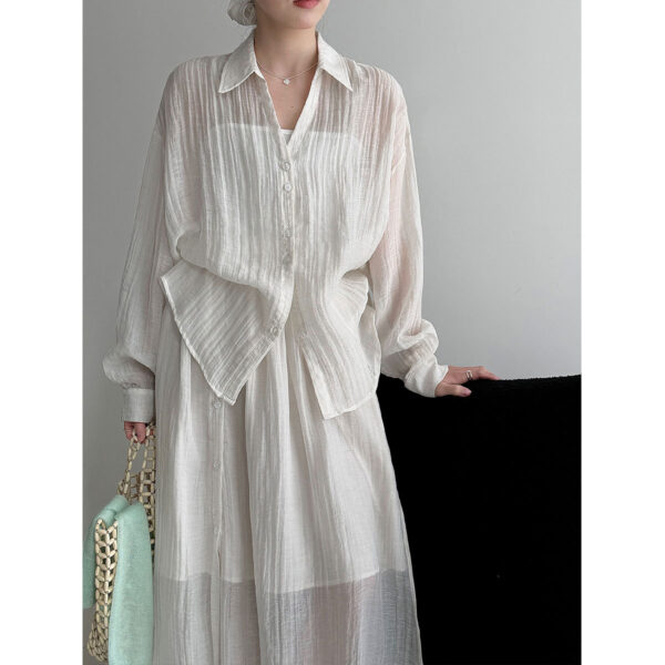 588004747 Style Pleated Shirt + Skirt Women's Casual Two-Piece Set