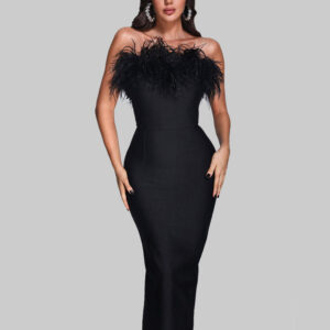 New Ostrich Fur Tube Top Dress For Women