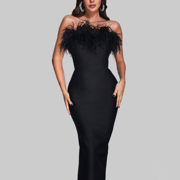 New Ostrich Fur Tube Top Dress For Women