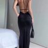 Black Slant Neck Backpack Maxi Dress