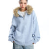 Detachable Fur Collar Hood Sweater Women's Coat