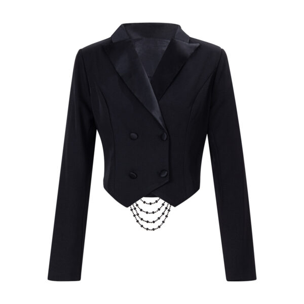 aac74cec-e025-4d9e-80a8-82d4d2eacc31.jpg Black Backless Beaded Cropped Blazer & High Waist Pants Set