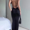 Black Slant Neck Backpack Maxi Dress