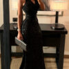 bebc7725-ed98-4833-a44e-9dad051d7ee9.jpg Black Sequin Halter Neck Mermaid Gown With Full Sparkle Detail