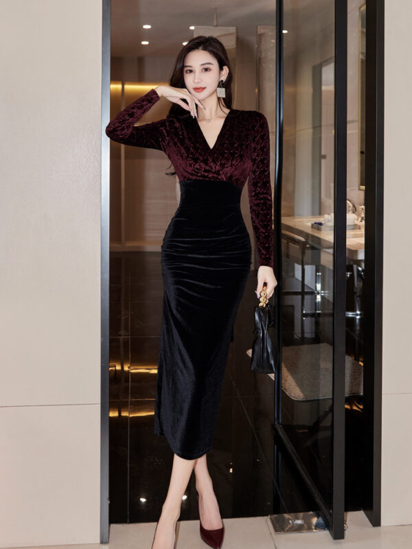 c03cba00-0e02-4038-9a52-3b7a4e3bb7b4.jpg Velvet Dress Women's Long Sleeve Waist V Neck