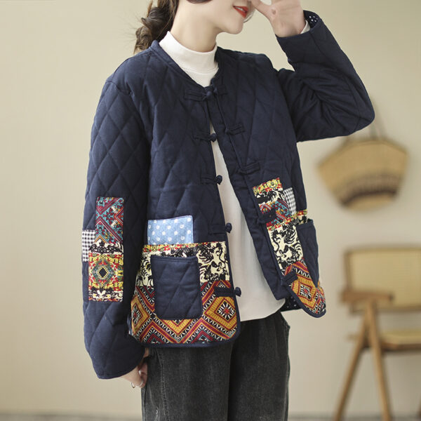 c191e072-1b55-4bf6-bbed-c5624ea75bbb.jpg Vintage Patch Cardigan Loose Casual Buckle Rhombus Cotton-padded Jacket