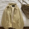 Casual Solid Color Lapel Long Sleeve Loose Slimming Zipper Coat