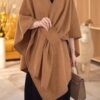 Faux Fur Collar Pom Pom Knitted Cardigan Cape