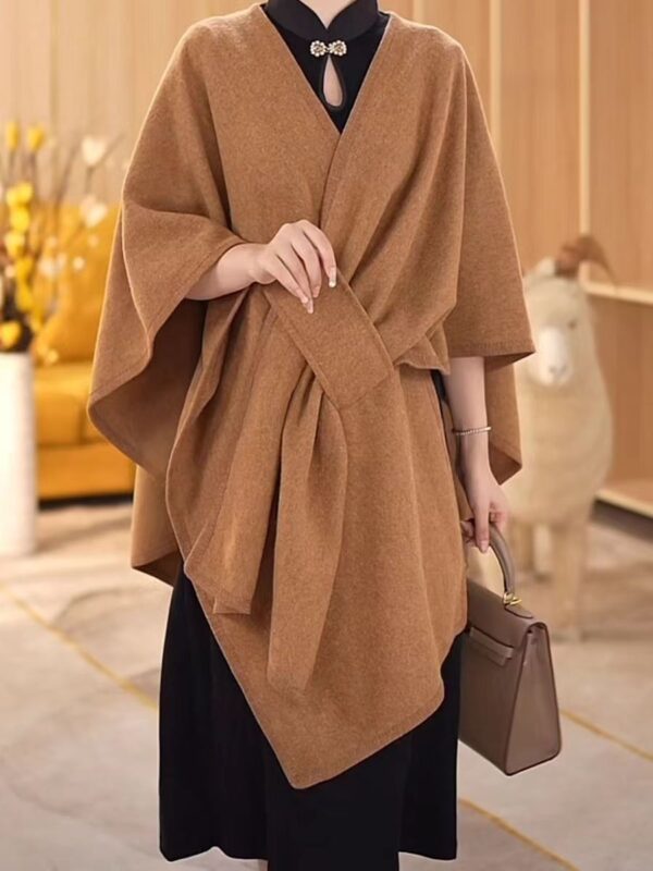 Faux Fur Collar Pom Pom Knitted Cardigan Cape