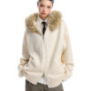 Detachable Fur Collar Hood Sweater Women's Coat