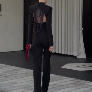 defdd15b-b242-47ed-8c43-e50d8bb09894.jpg Black Backless Beaded Cropped Blazer & High Waist Pants Set