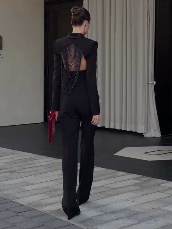 defdd15b-b242-47ed-8c43-e50d8bb09894.jpg Black Backless Beaded Cropped Blazer & High Waist Pants Set