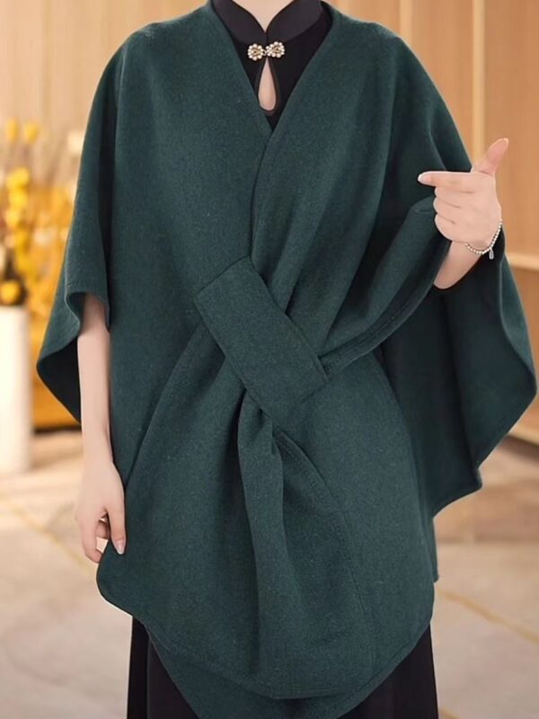Faux Fur Collar Pom Pom Knitted Cardigan Cape