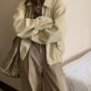 Casual Solid Color Lapel Long Sleeve Loose Slimming Zipper Coat