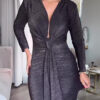Deep V Long Sleeve Bodycon Dress