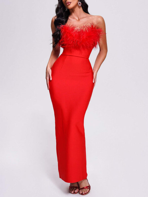 New Ostrich Fur Tube Top Dress For Women