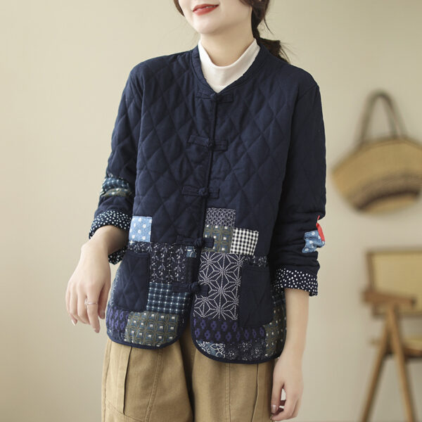 f6eb667f-e394-40ad-b24c-43c080b94c58.jpg Vintage Patch Cardigan Loose Casual Buckle Rhombus Cotton-padded Jacket